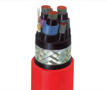 Detalle de Cable de 3x240+3x350 mm2 0,6/1 KV con cubierta de poliuretano y malla textil anti torsin especial para arrolladores